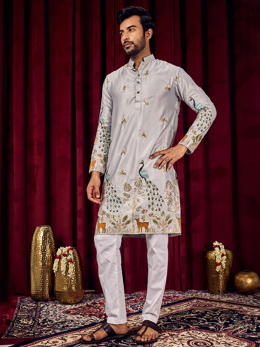 Mayur Baag Grey Kurta-pant set