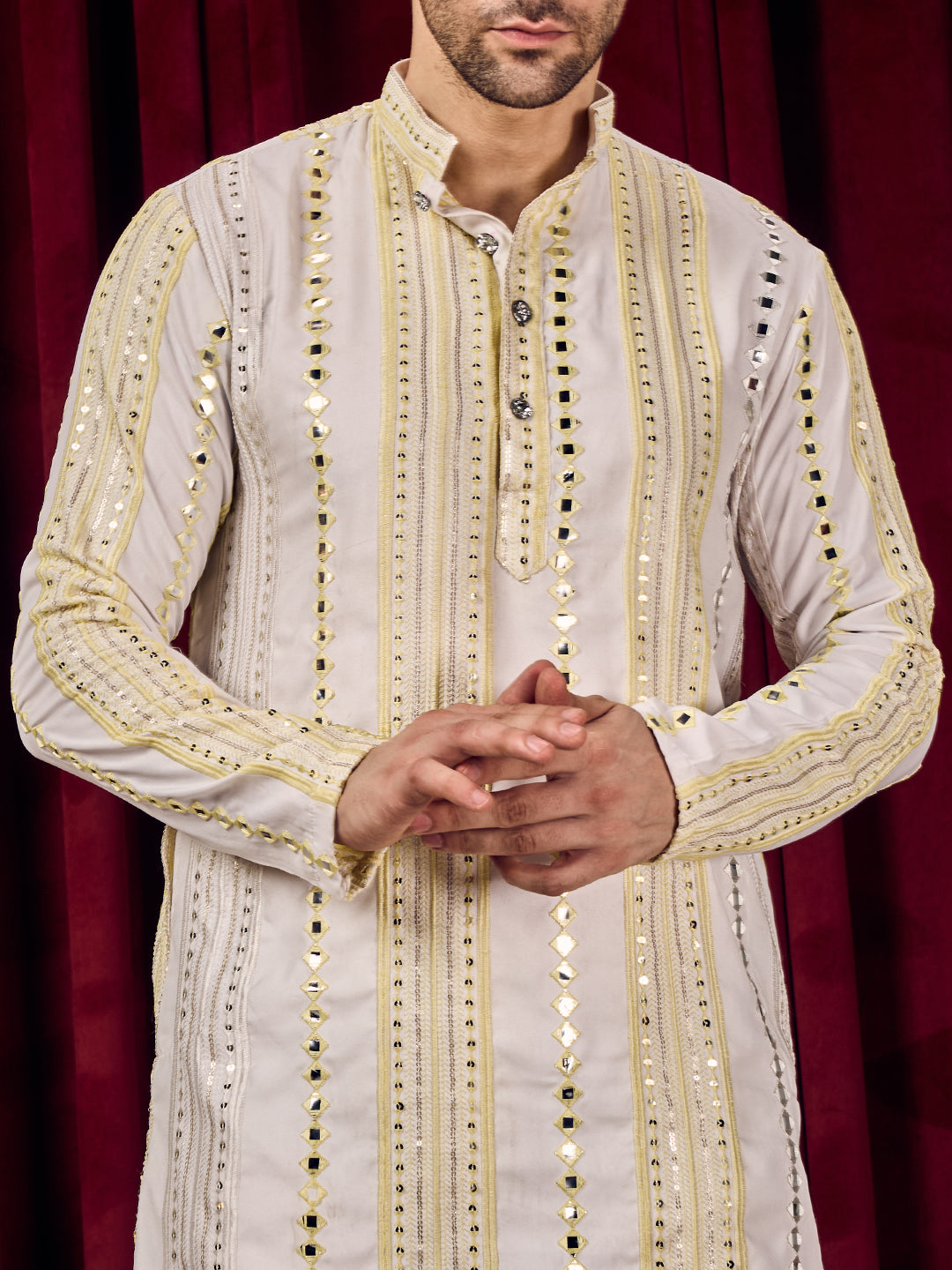 Rang Leheriya Yellow Foiled Mirror Striped Work Kurta Set