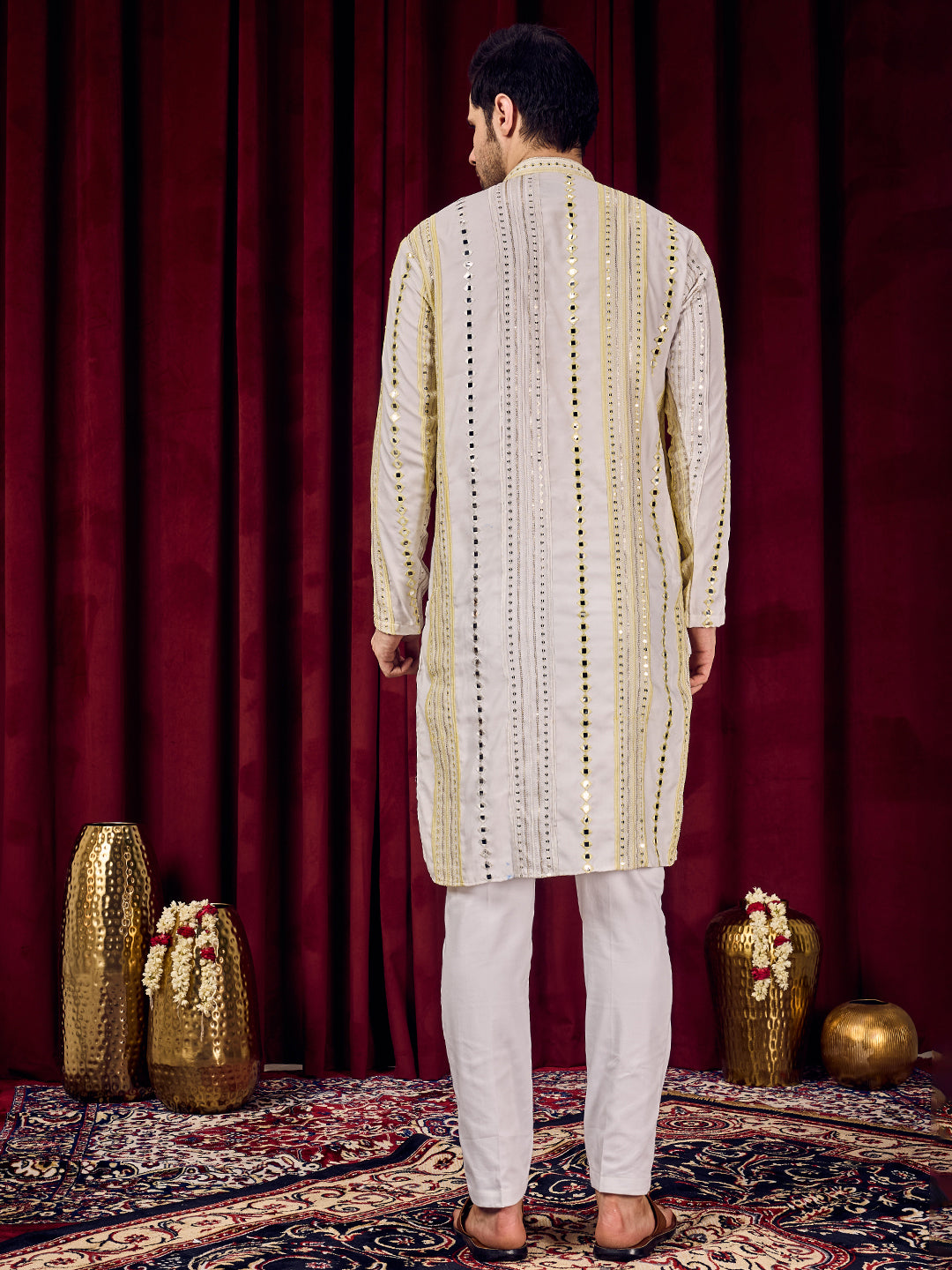 Rang Leheriya Yellow Foiled Mirror Striped Work Kurta Set