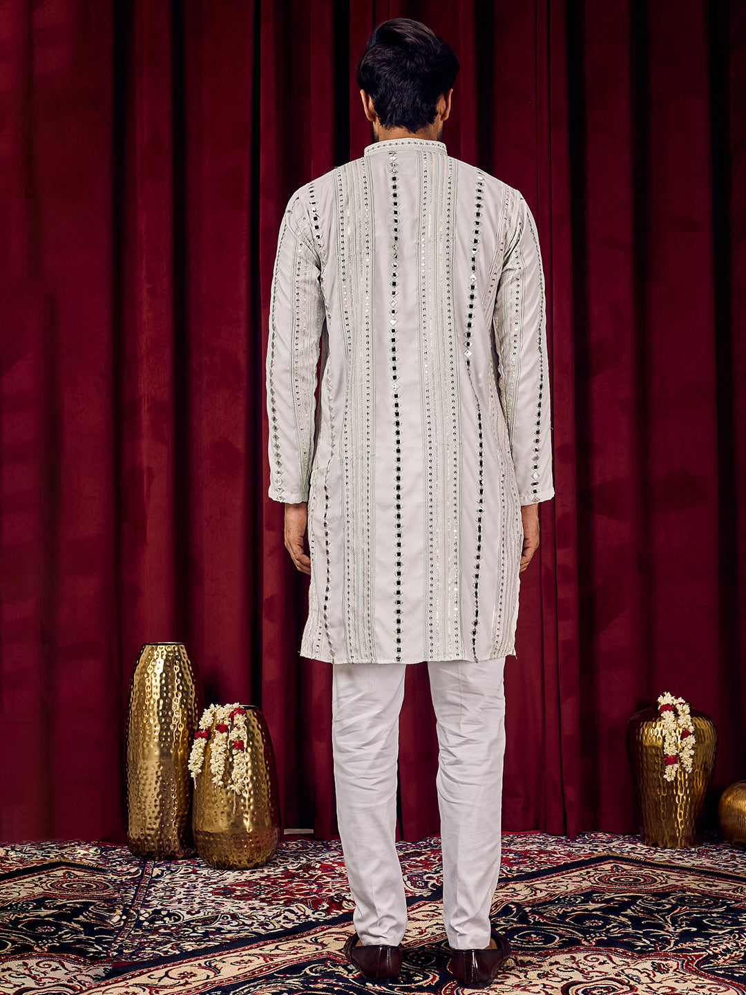 Rang Leheriya Sea Green Foiled Mirror Striped Work Kurta Set