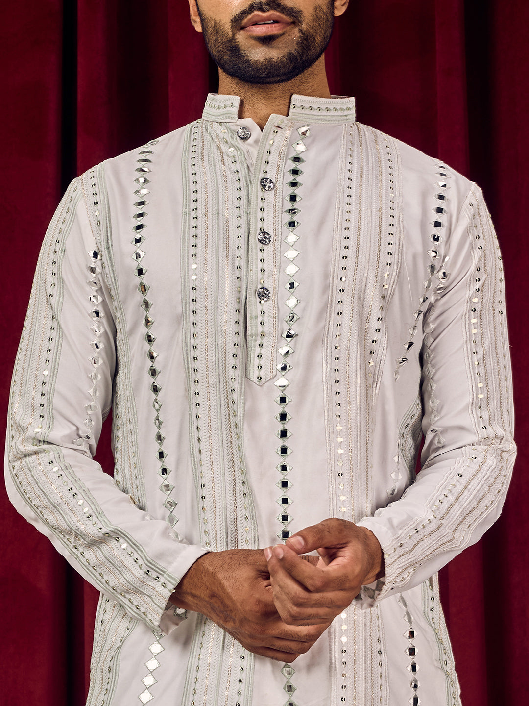 Rang Leheriya Sea Green Foiled Mirror Striped Work Kurta Set