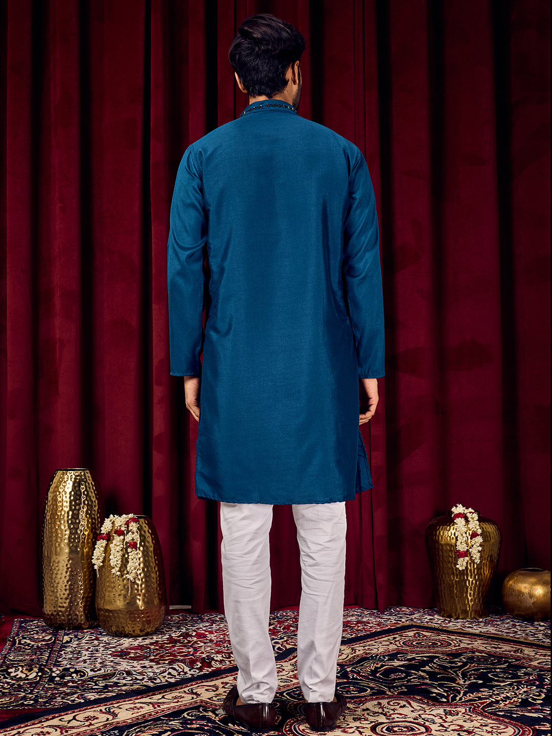 Sparkle Symphony Royal Blue Real Mirror Neck Embroidered Kurta-pant set