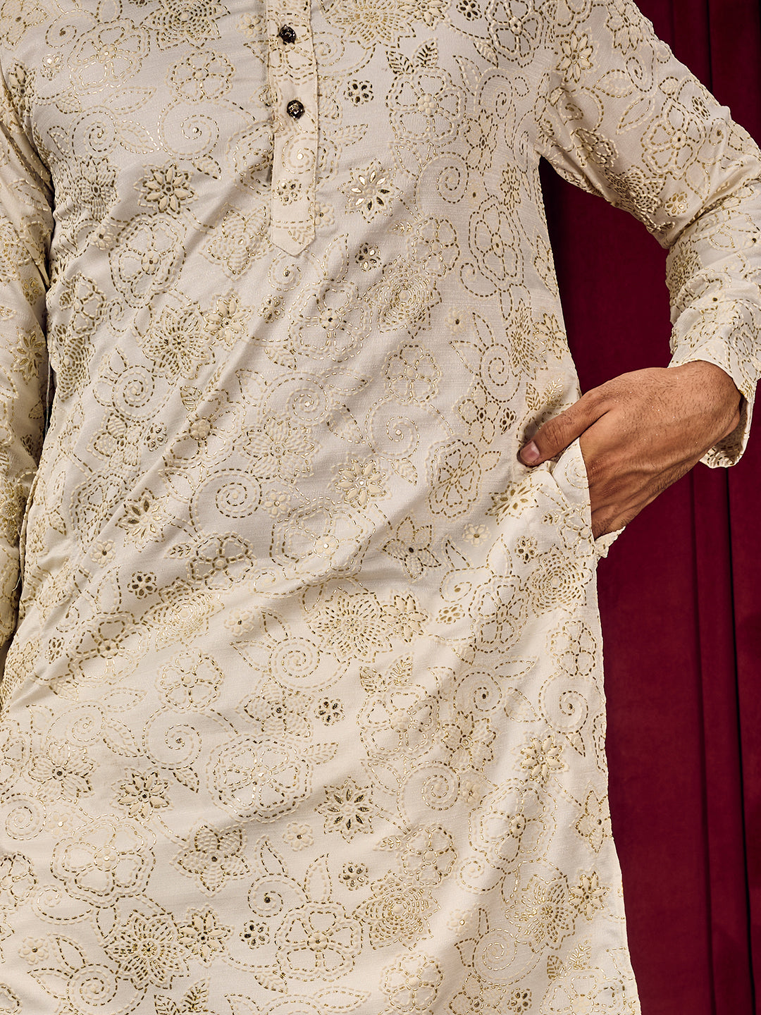 Roohani ivory-white Floral Printed Kurta With Pant Set