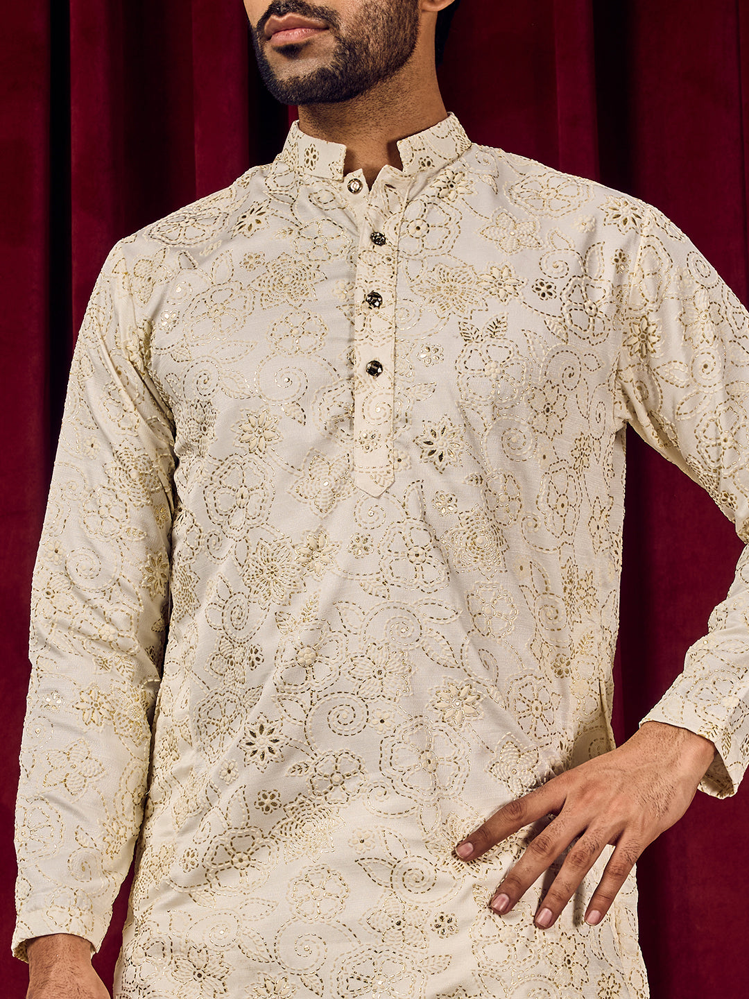 Roohani ivory-white Floral Printed Kurta With Pant Set