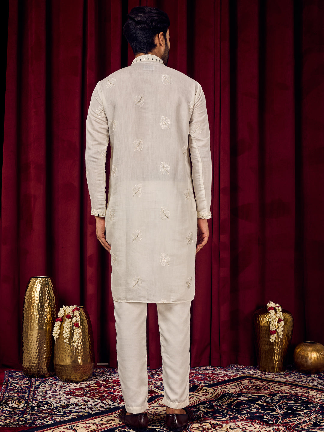 Roshni Ivory Real Mirror Neck Kurta With Sequins Embroidery Kurta Set