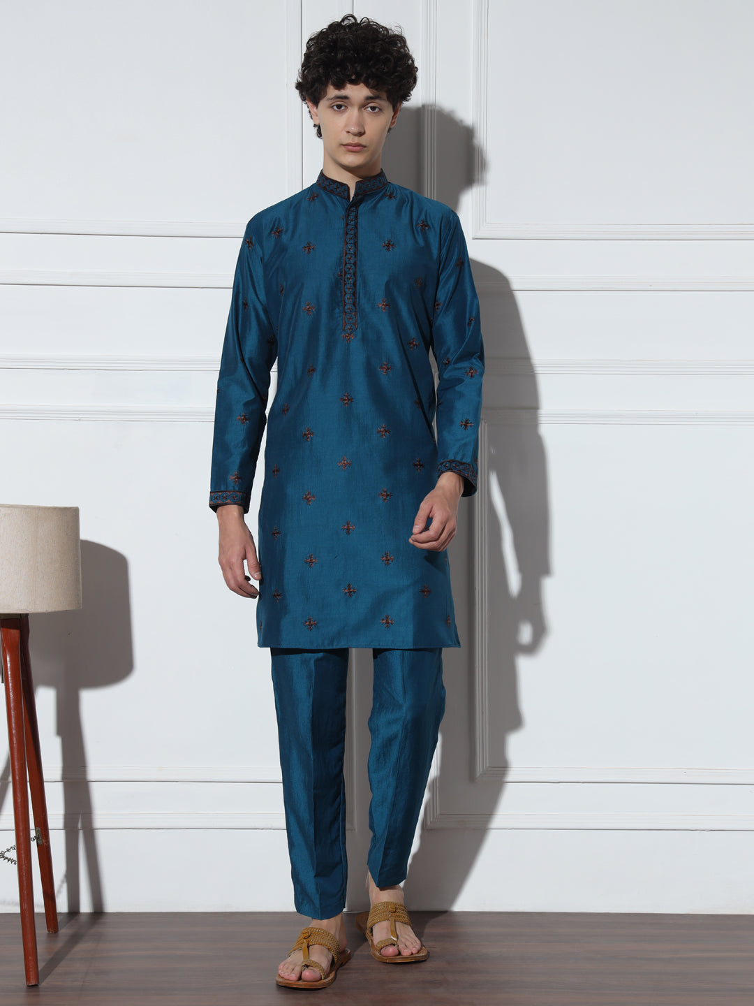 Navy Blue Butta Embroidered Pure Cotton Kurta Set