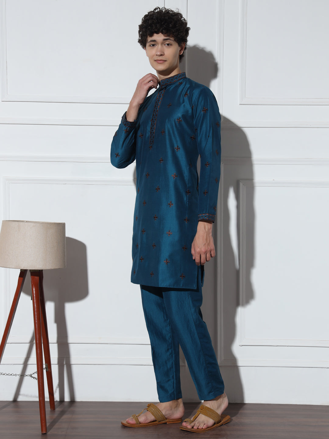 Navy Blue Butta Embroidered Pure Cotton Kurta Set