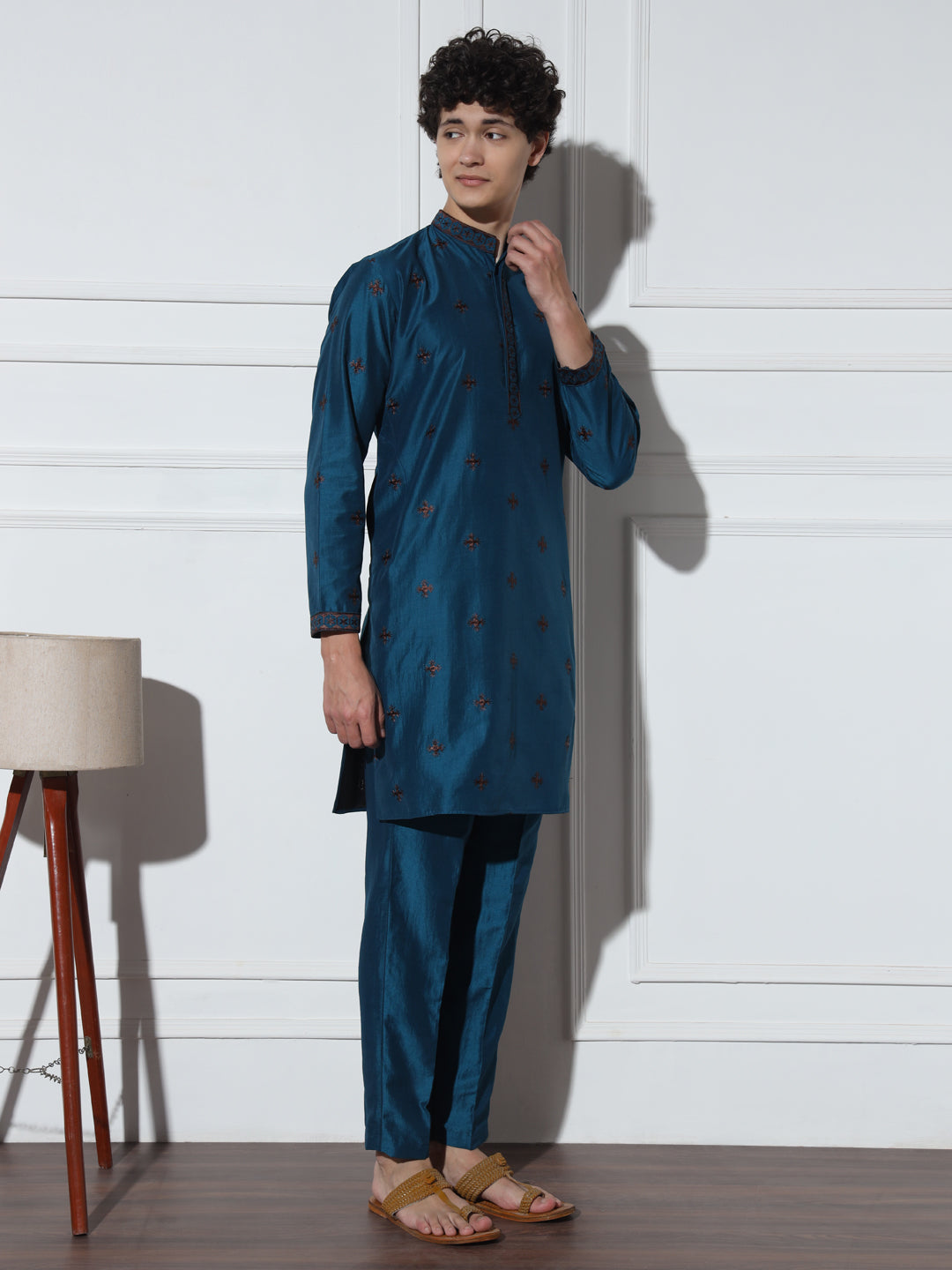 Navy Blue Butta Embroidered Pure Cotton Kurta Set