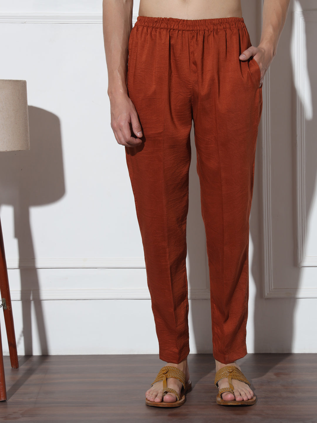 Fire Orange Butta Embroidered Pure Cotton Kurta Set