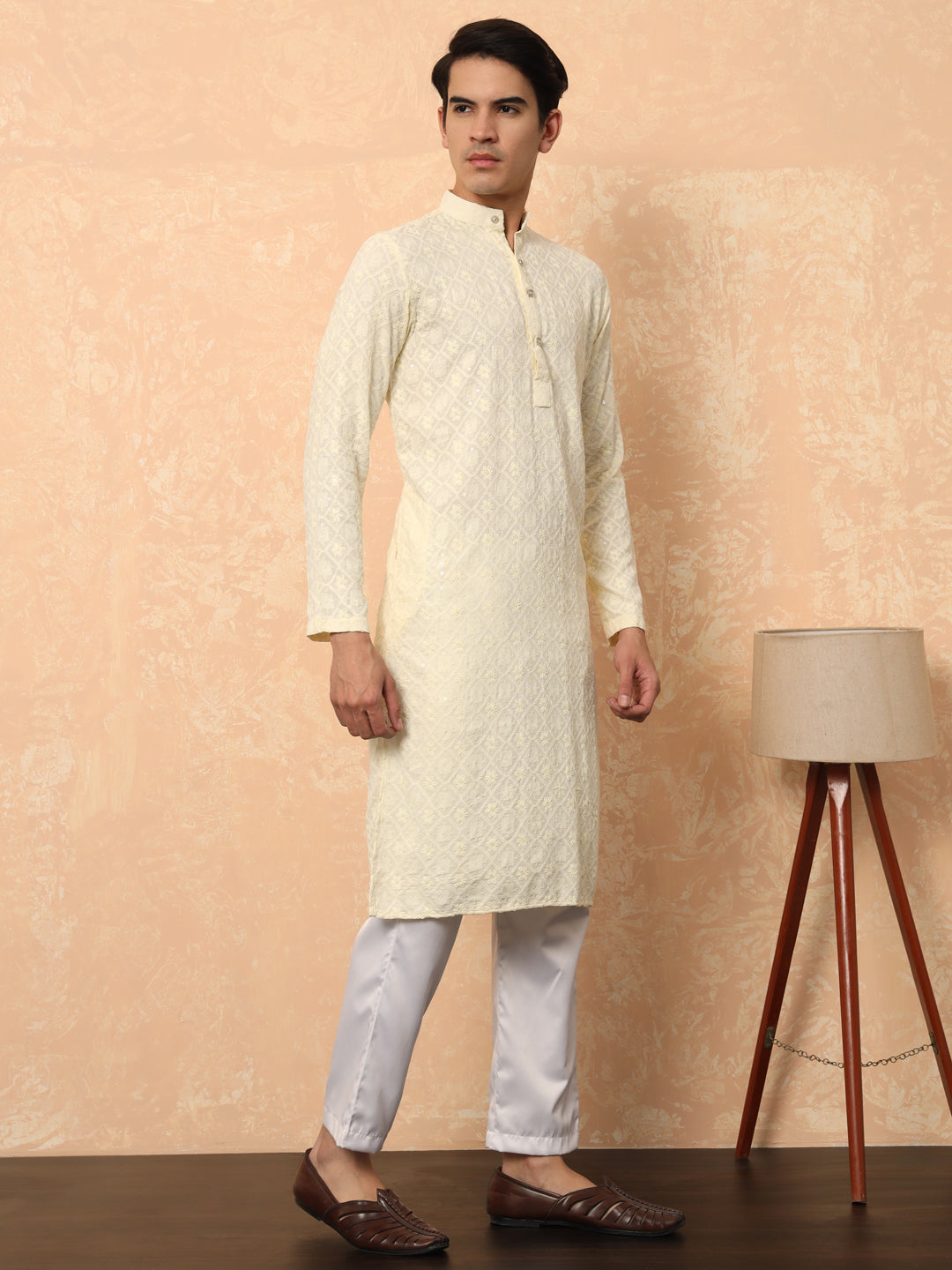 Cream Chikankari Cotton Kurta