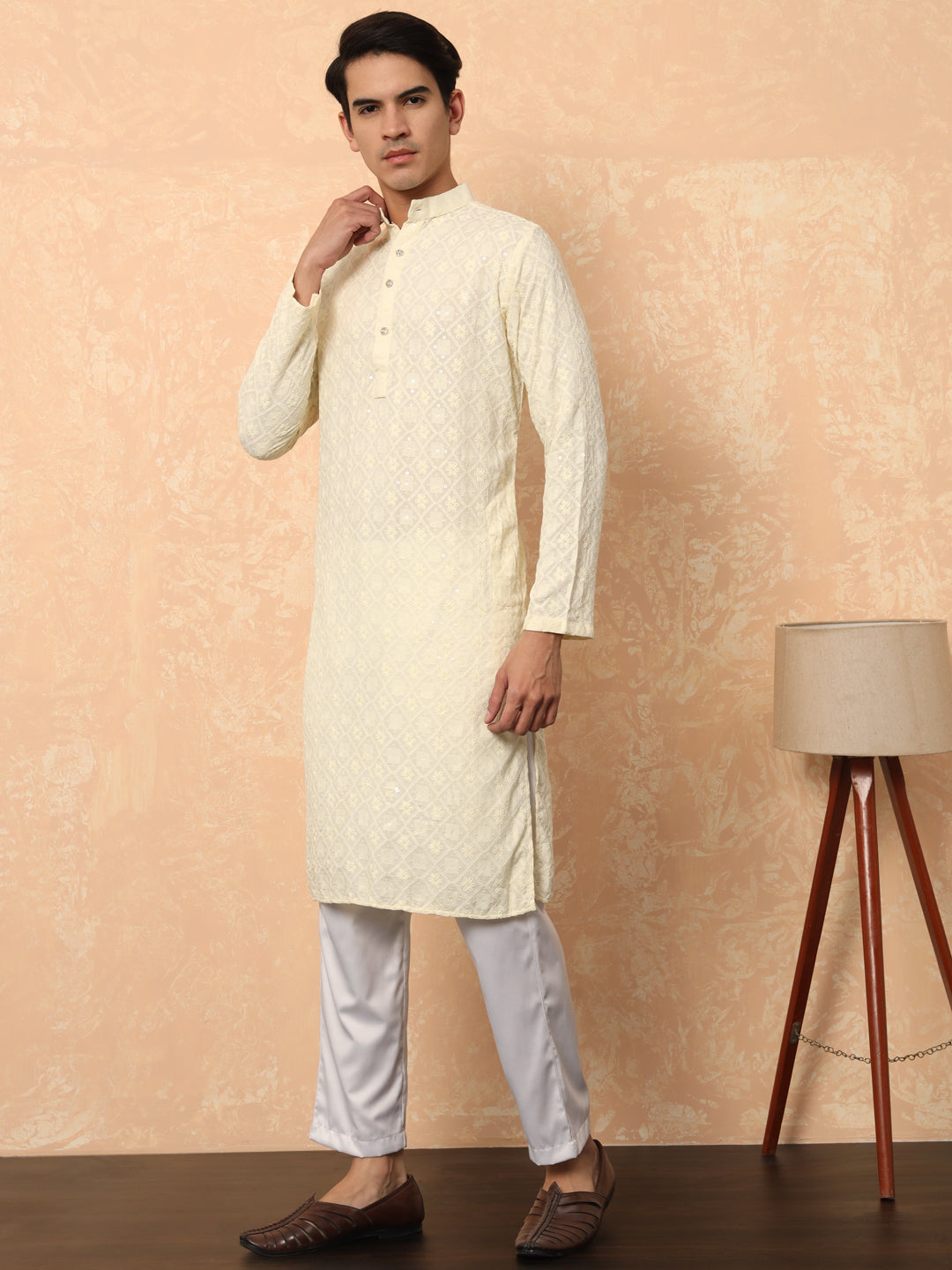 Cream Chikankari Cotton Kurta