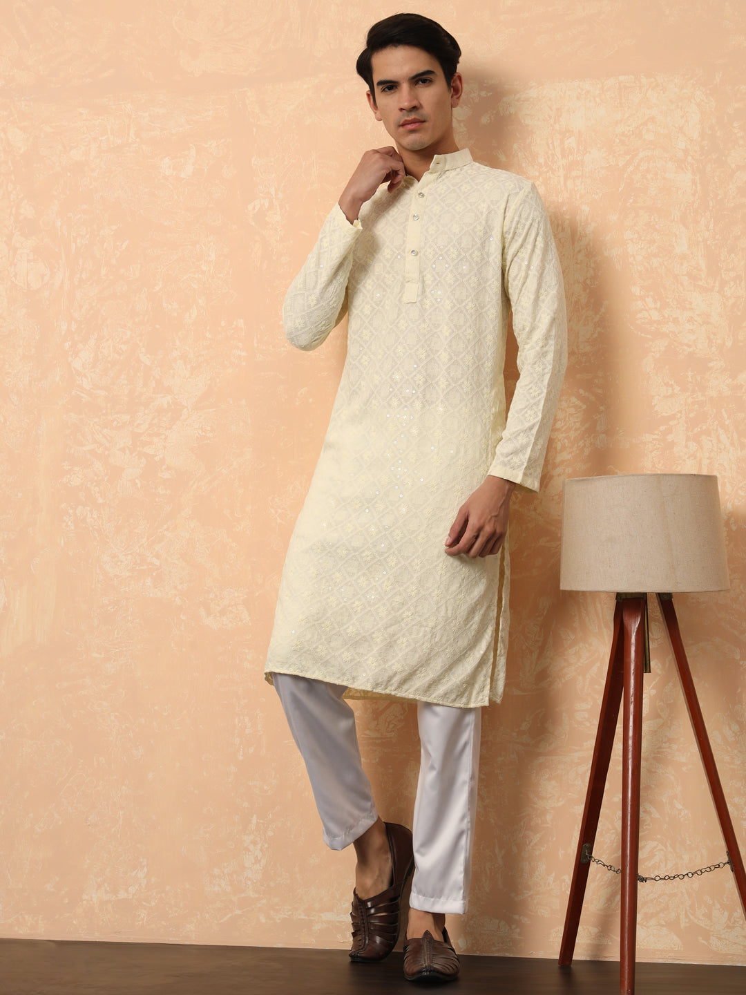 Cream Chikankari Cotton Kurta