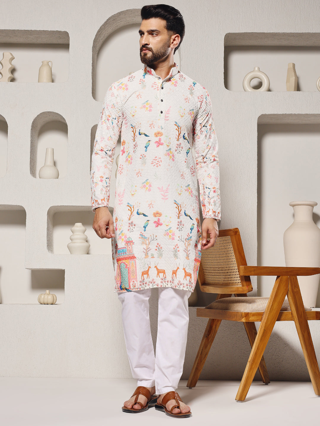 Ivory Meadows Folk Print Kurta