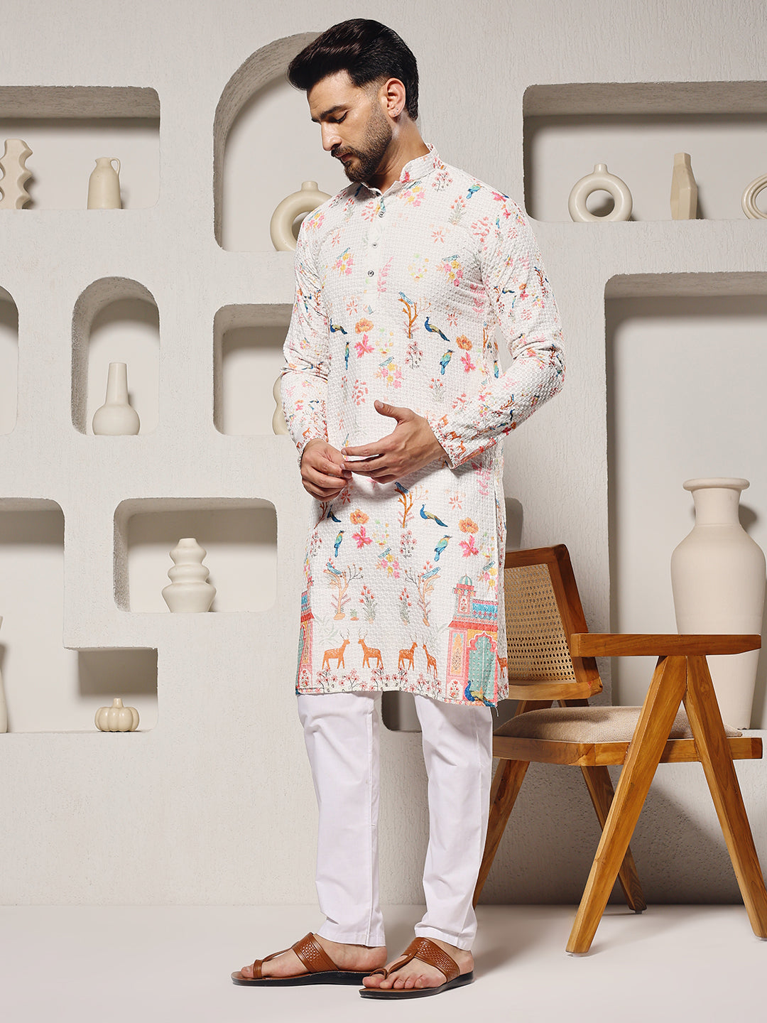 Ivory Meadows Folk Print Kurta