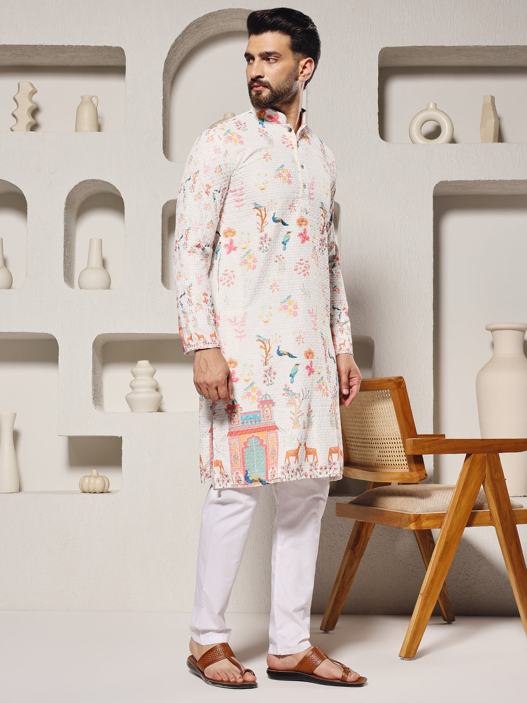 Ivory Meadows Folk Print Kurta