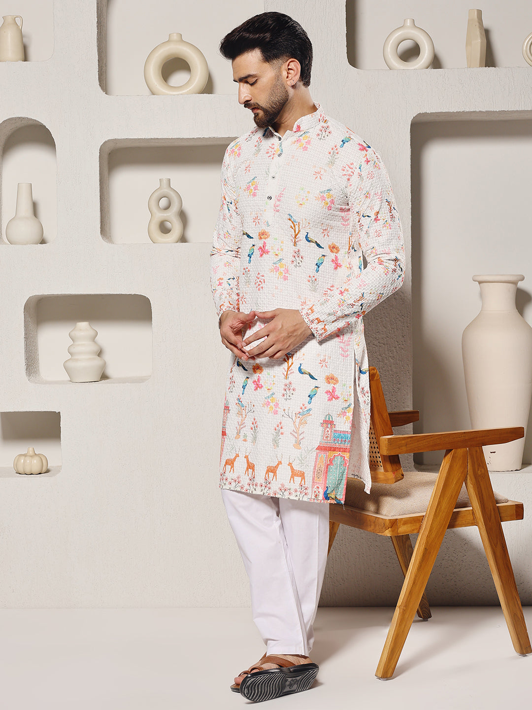 Ivory Meadows Folk Print Kurta