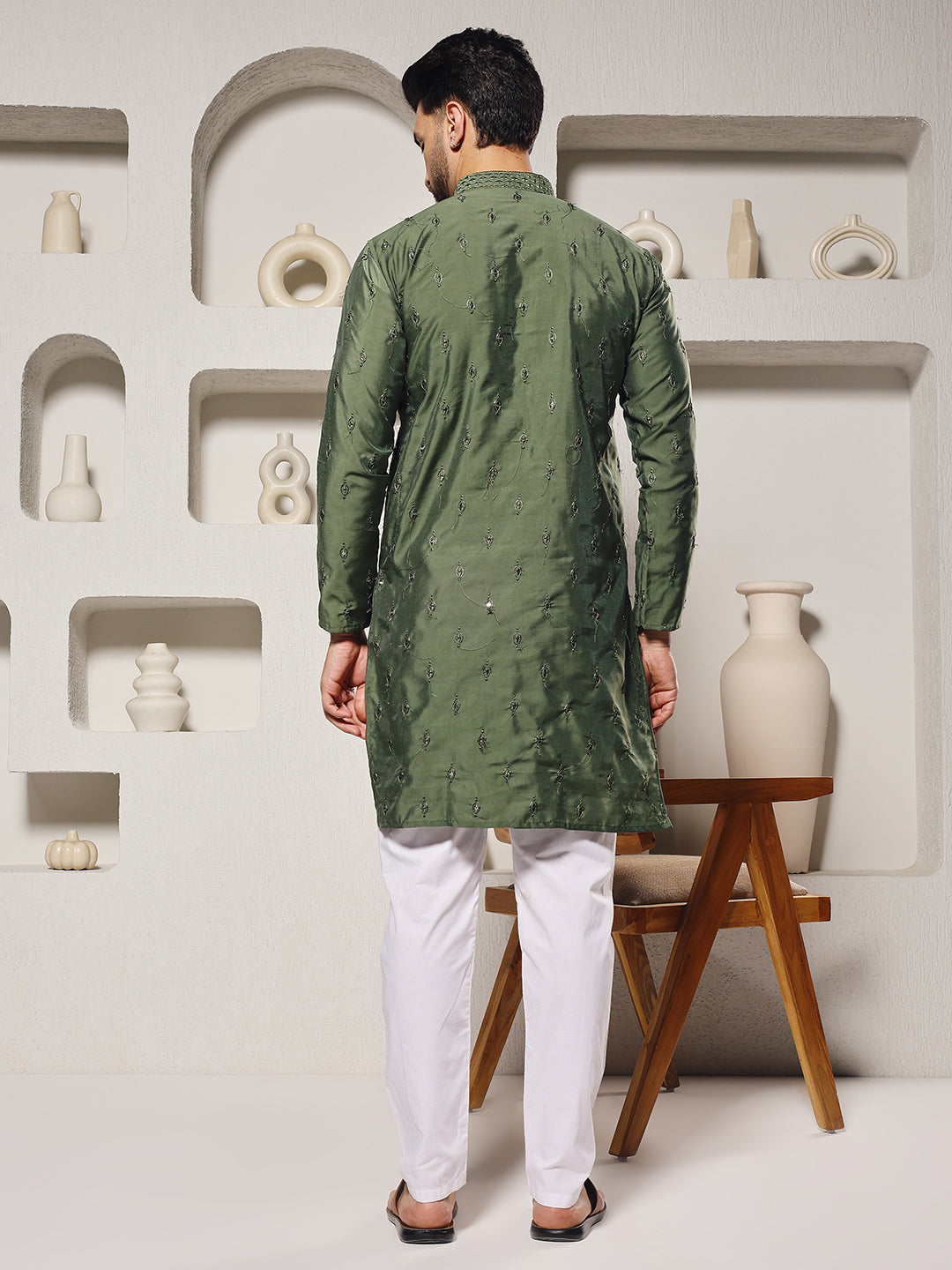 Moss Green Regal Sequins Kurta Set