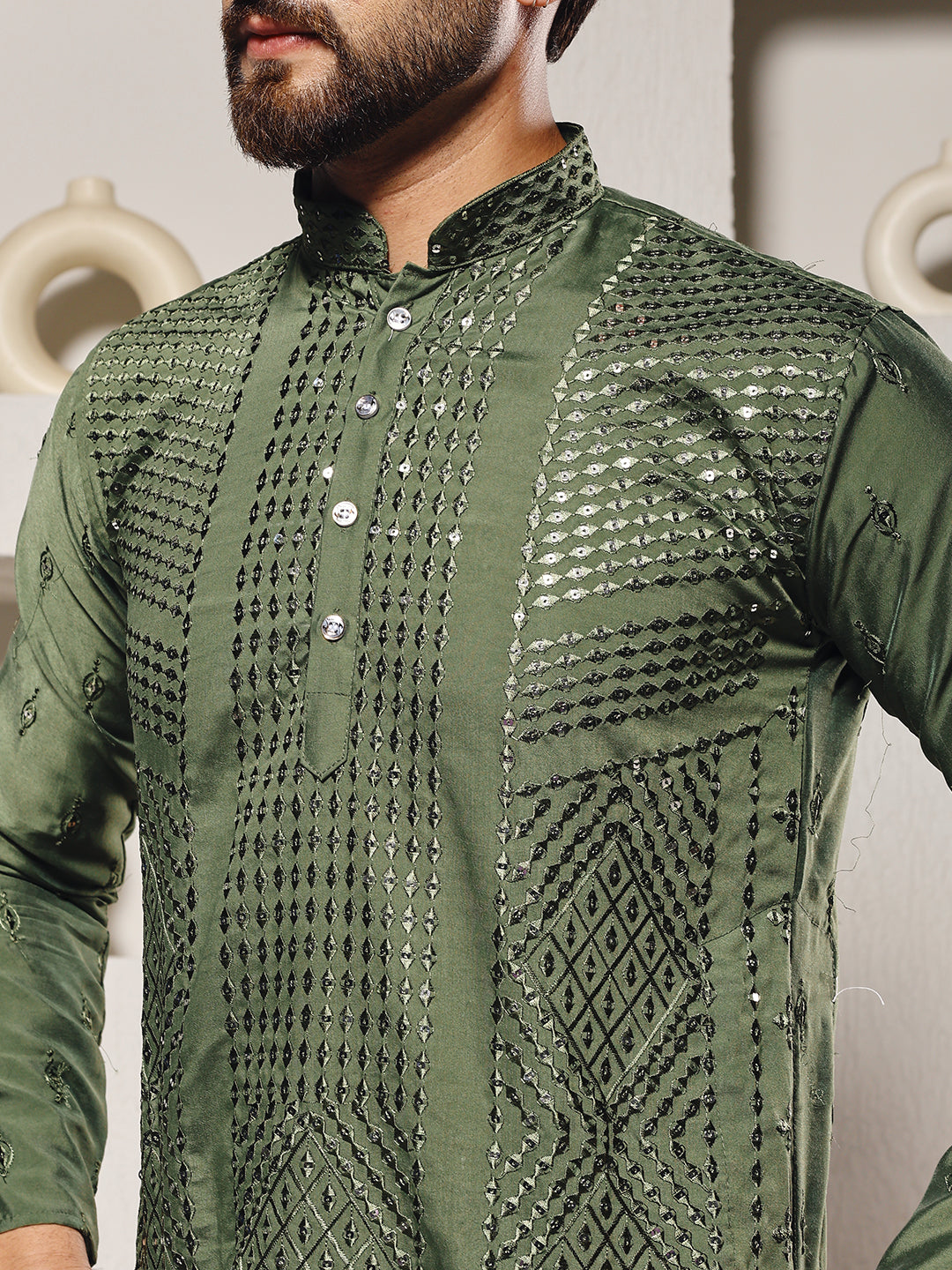 Moss Green Regal Sequins Kurta Set
