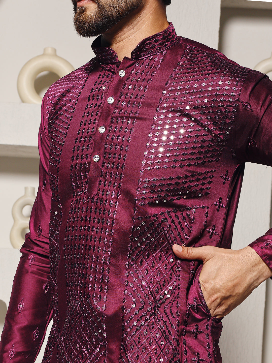 Sangria Sparkle Embellished Kurta