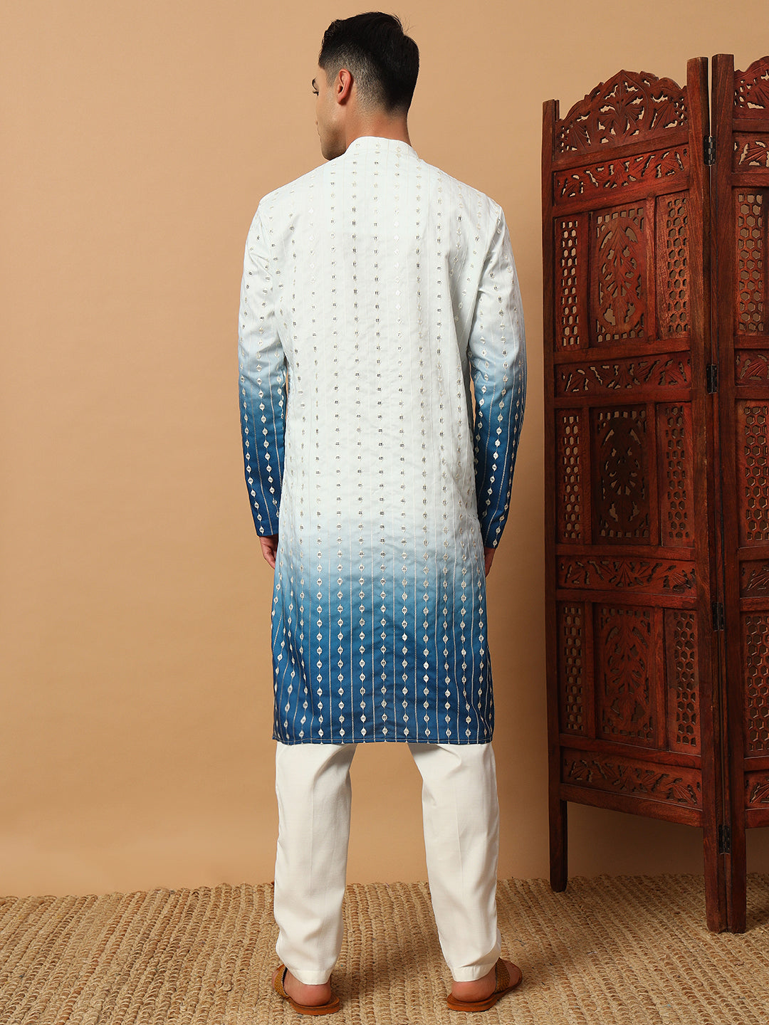 Blue Ombre Mirror Work Kurta Set