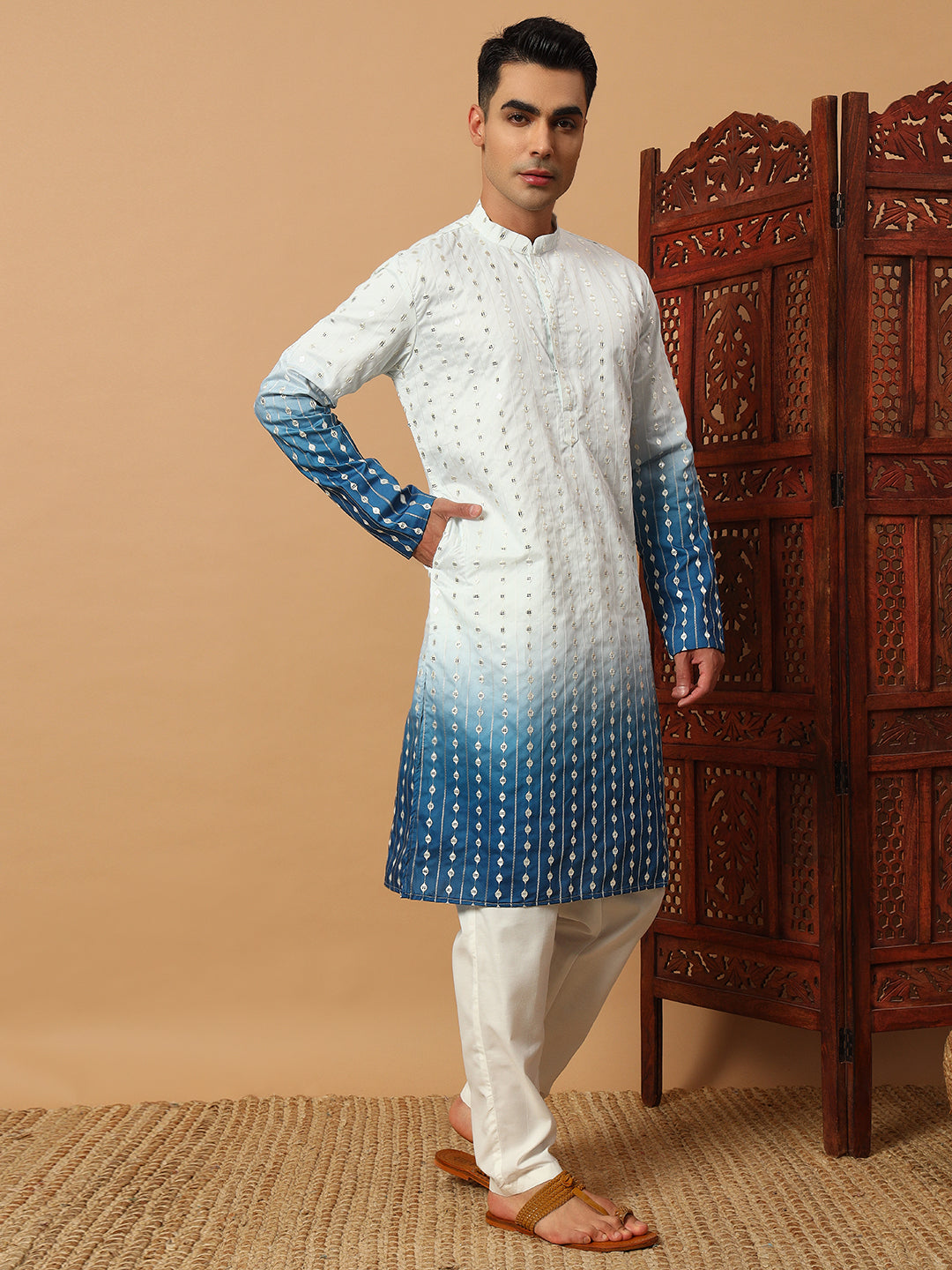 Blue Ombre Mirror Work Kurta Set
