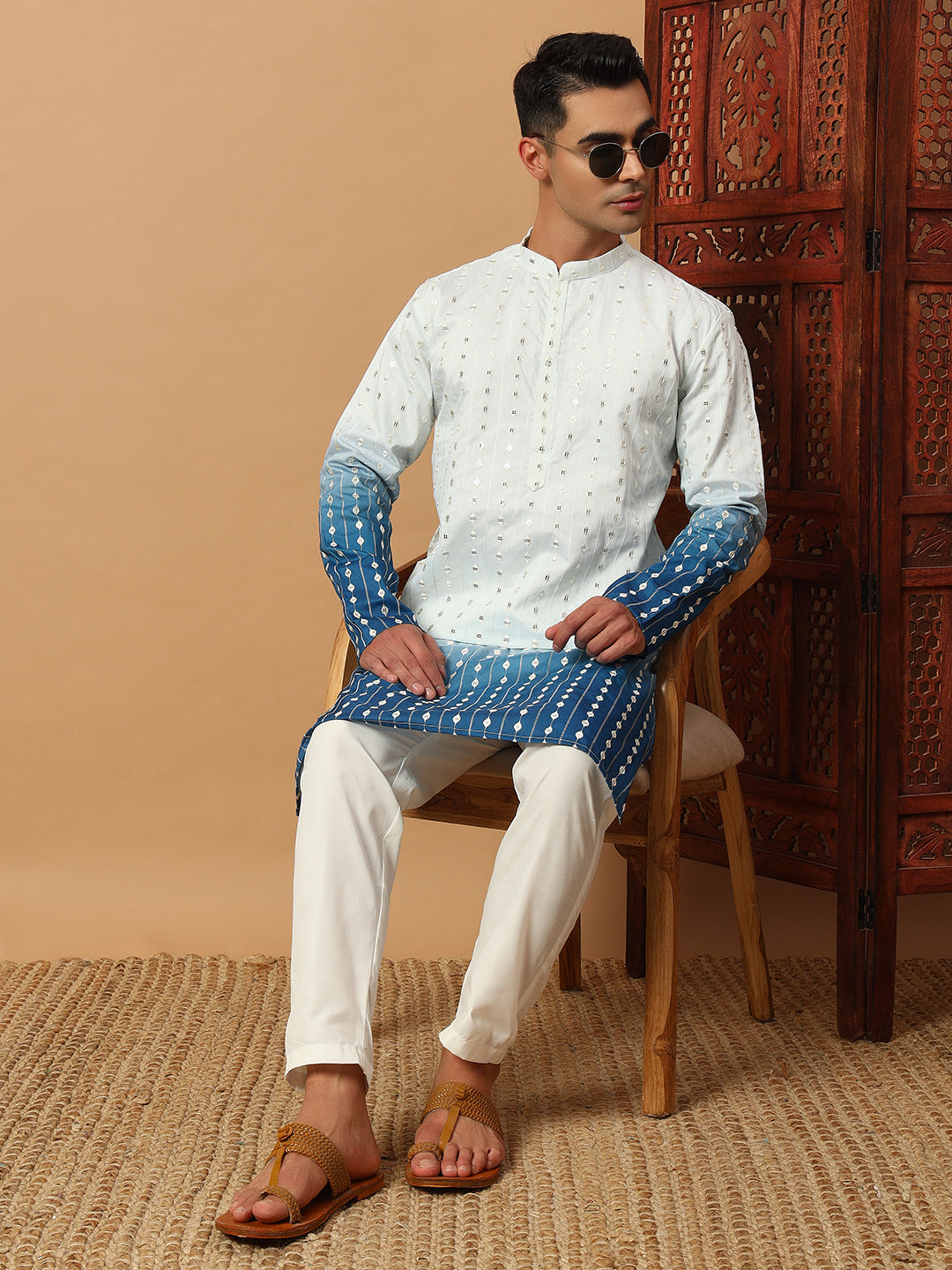 Blue Ombre Mirror Work Kurta Set