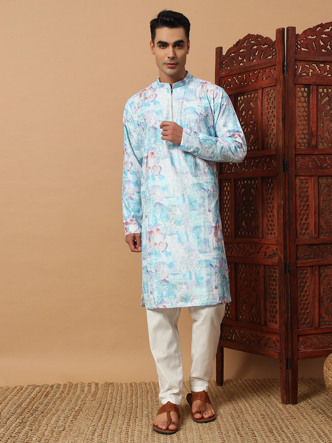 Carnival Sky Blue Zipper Kurta Set
