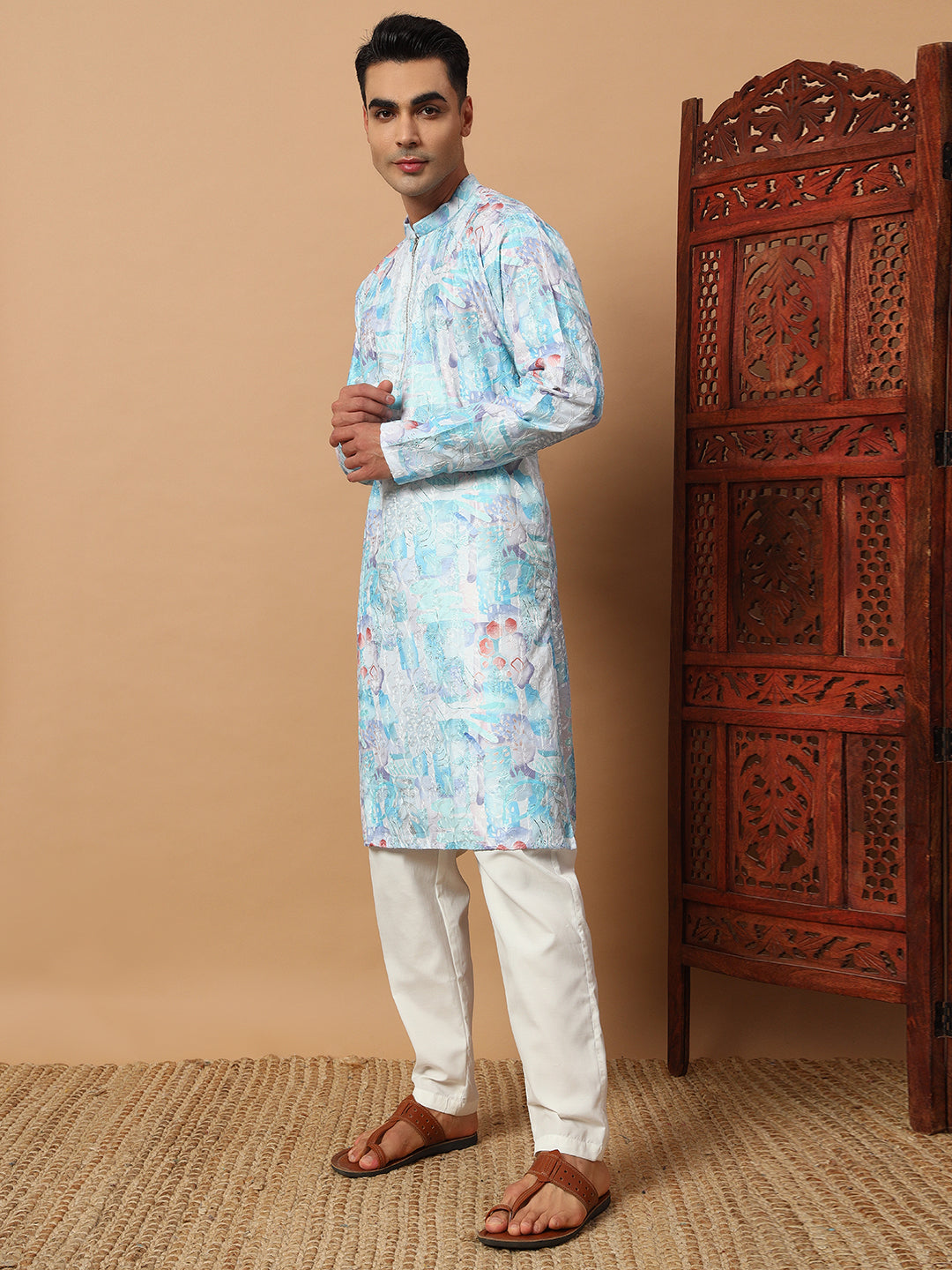 Carnival Sky Blue Zipper Kurta Set