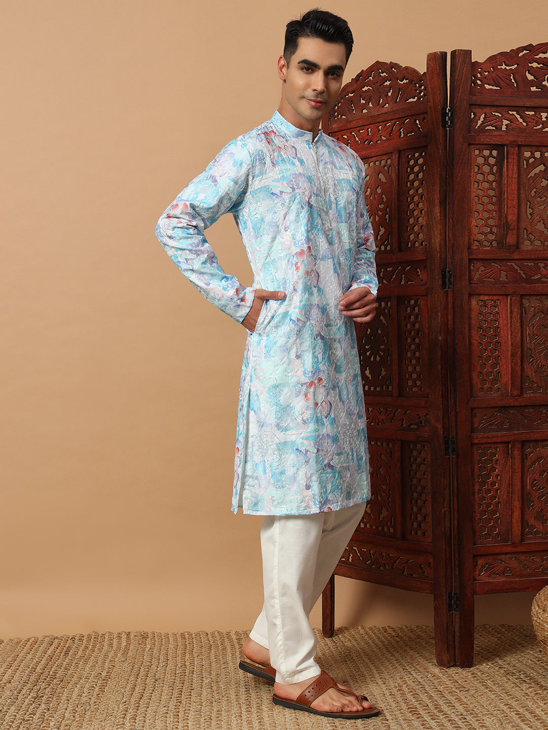 Carnival Sky Blue Zipper Kurta Set