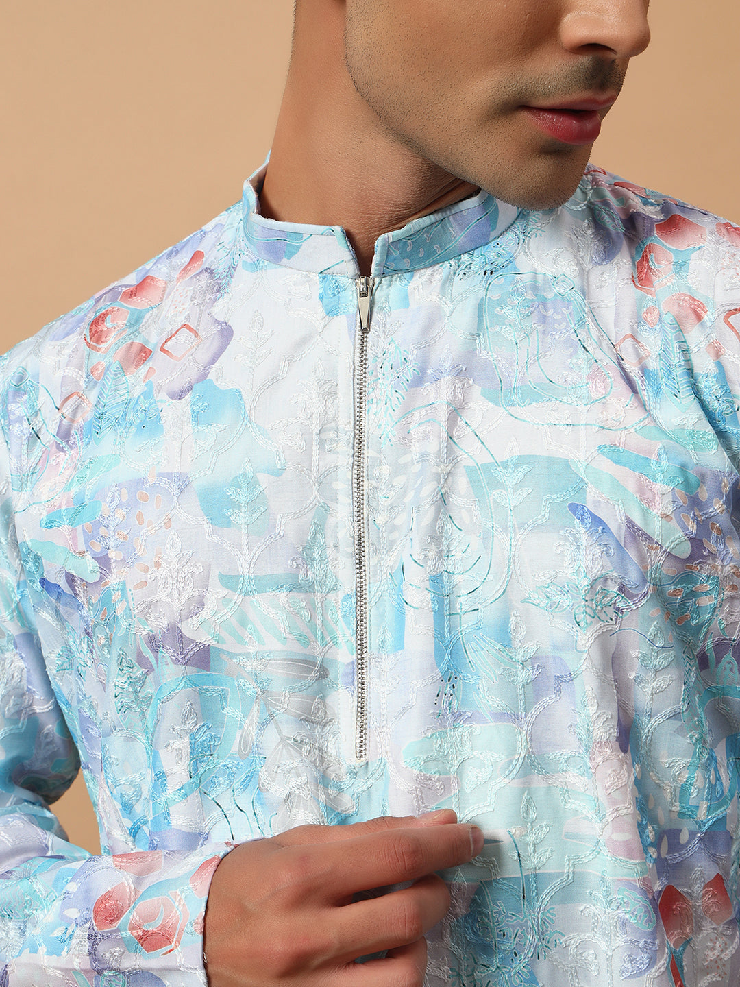 Carnival Sky Blue Zipper Kurta Set