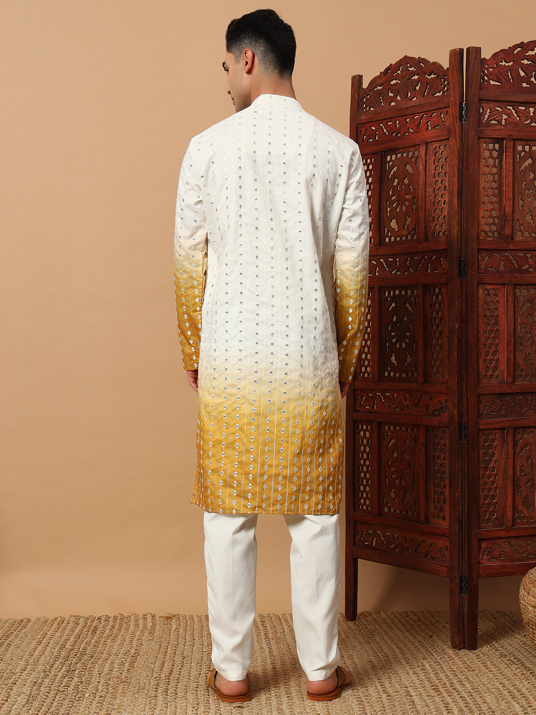 Yellow Ombre Mirror Work Kurta Set