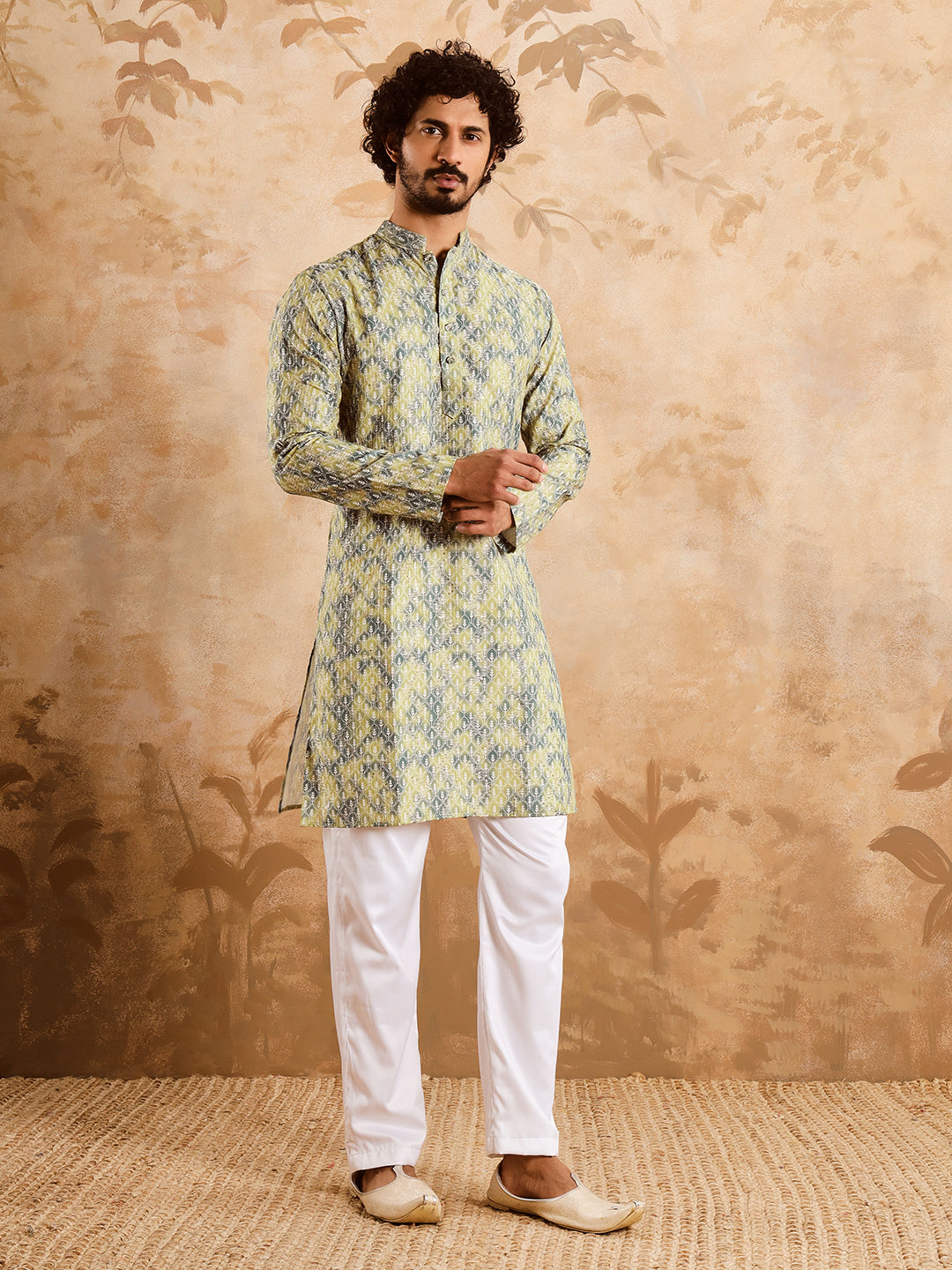 Yellow Green Premium Embroidery Printed Kurta