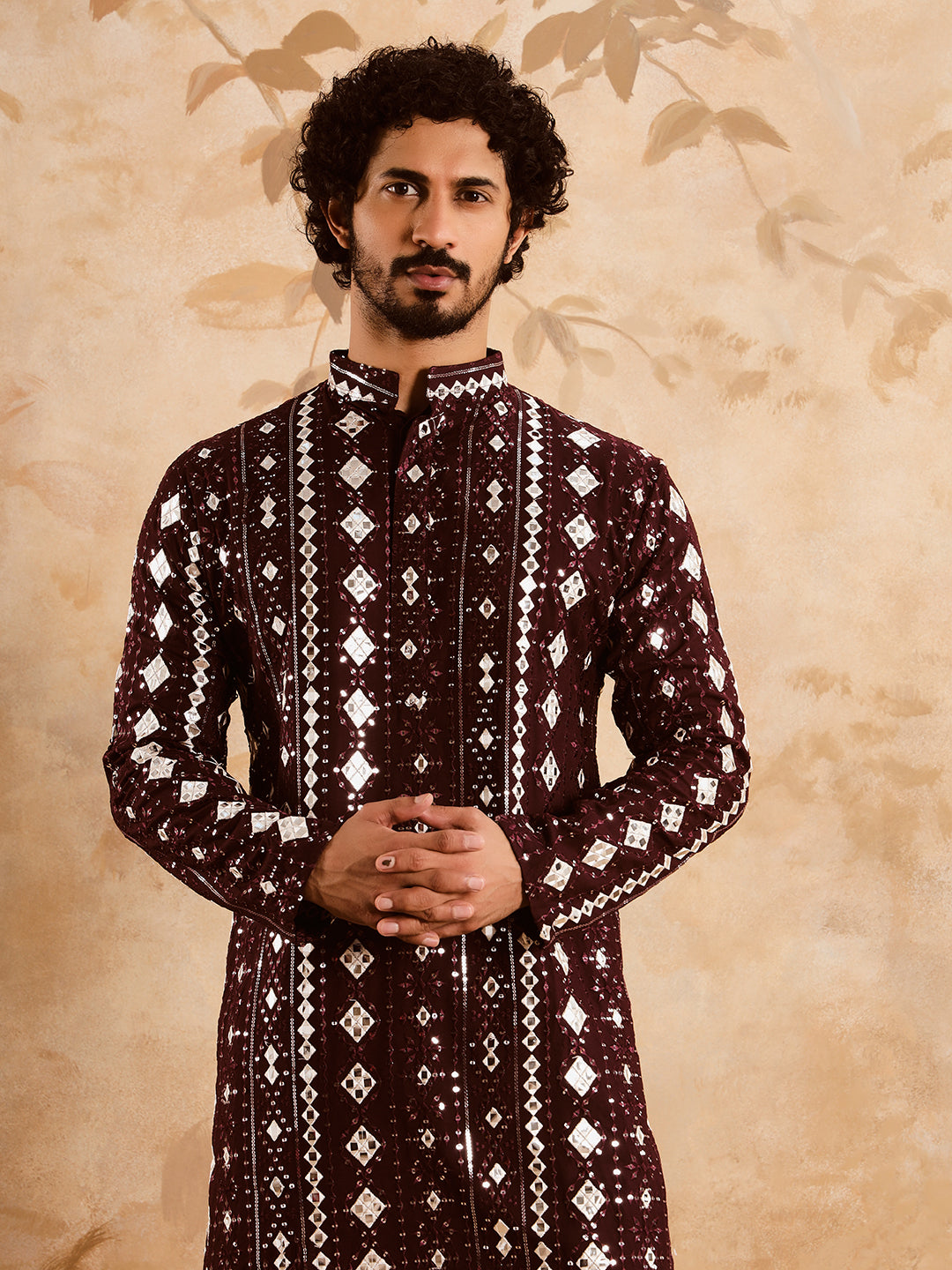 Wine Rich Mirror Work Kurta