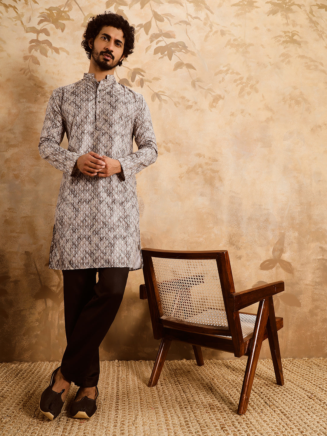 Dusty Grey Premium Embroidery Printed Kurta