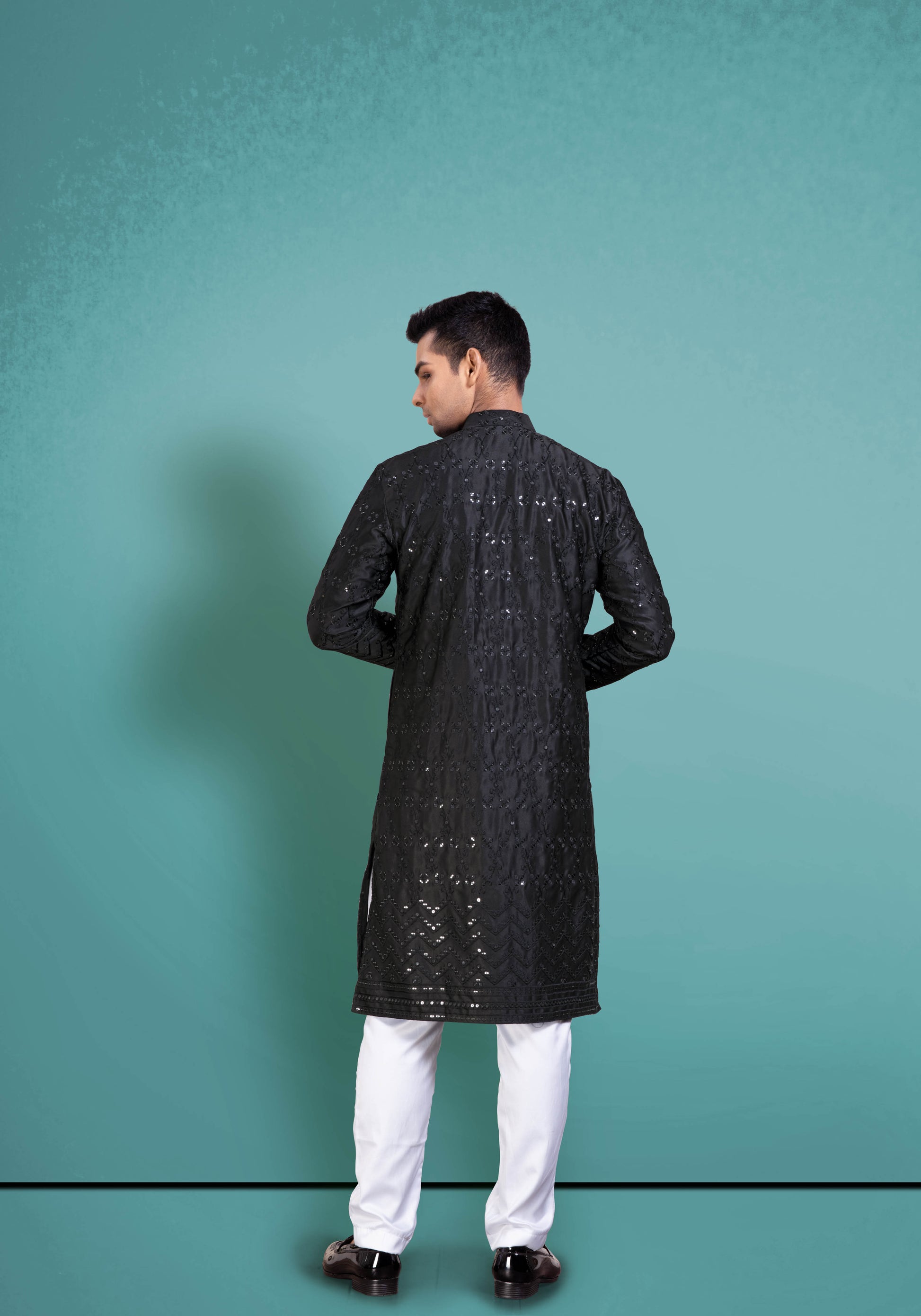 Black Cotton Satin Kurta