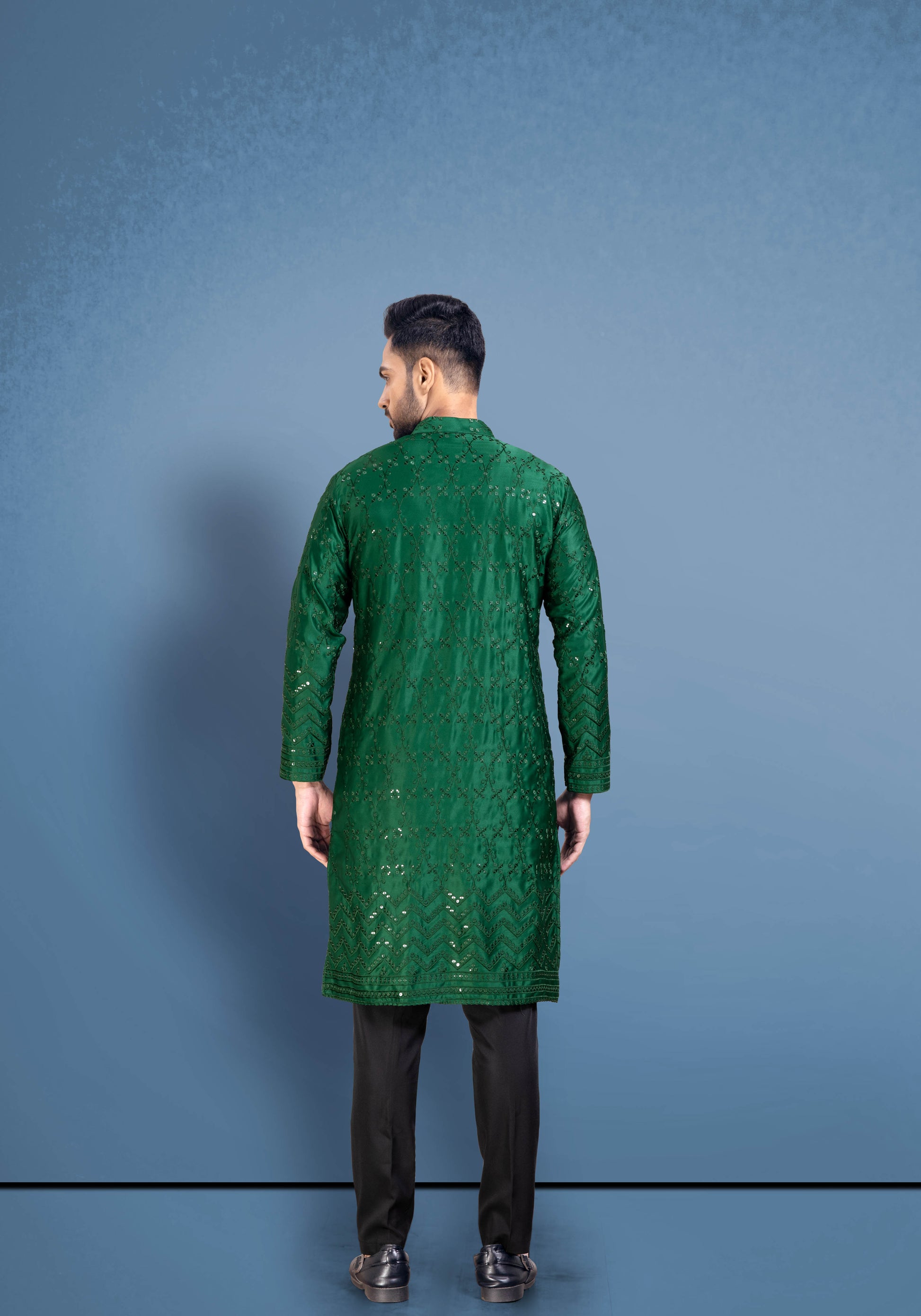 Green Cotton Satin Kurta