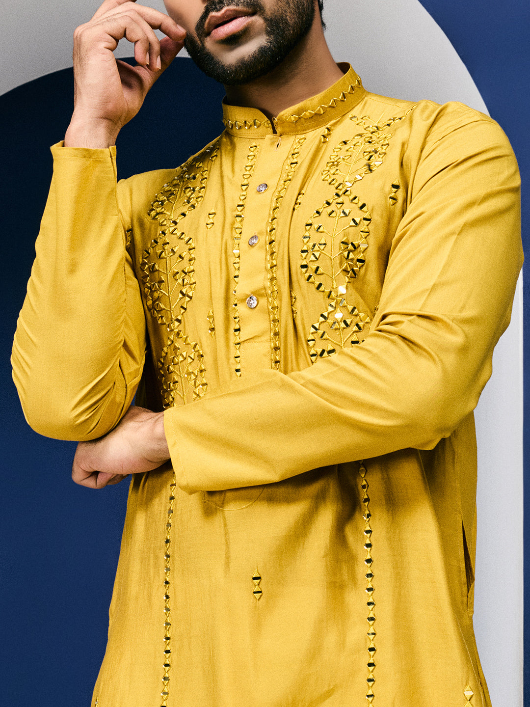 Sparkle Symphony Mustard Yellow Real Mirror Embroided Designer Kurta-pant Set