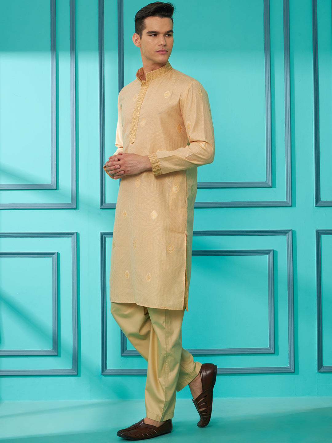 Beige Silk Cotton Kurta