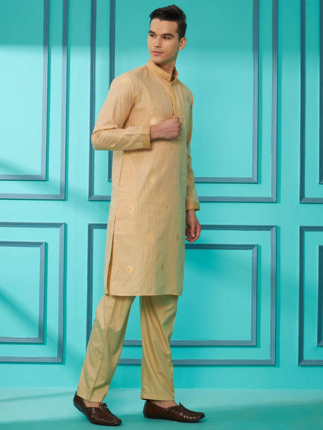 Beige Silk Cotton Kurta