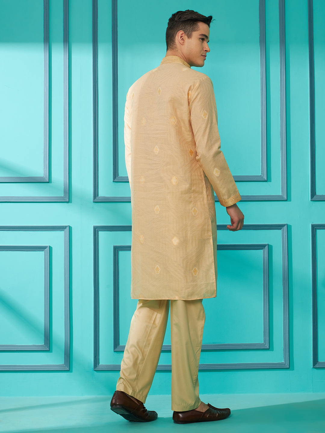 Beige Silk Cotton Kurta