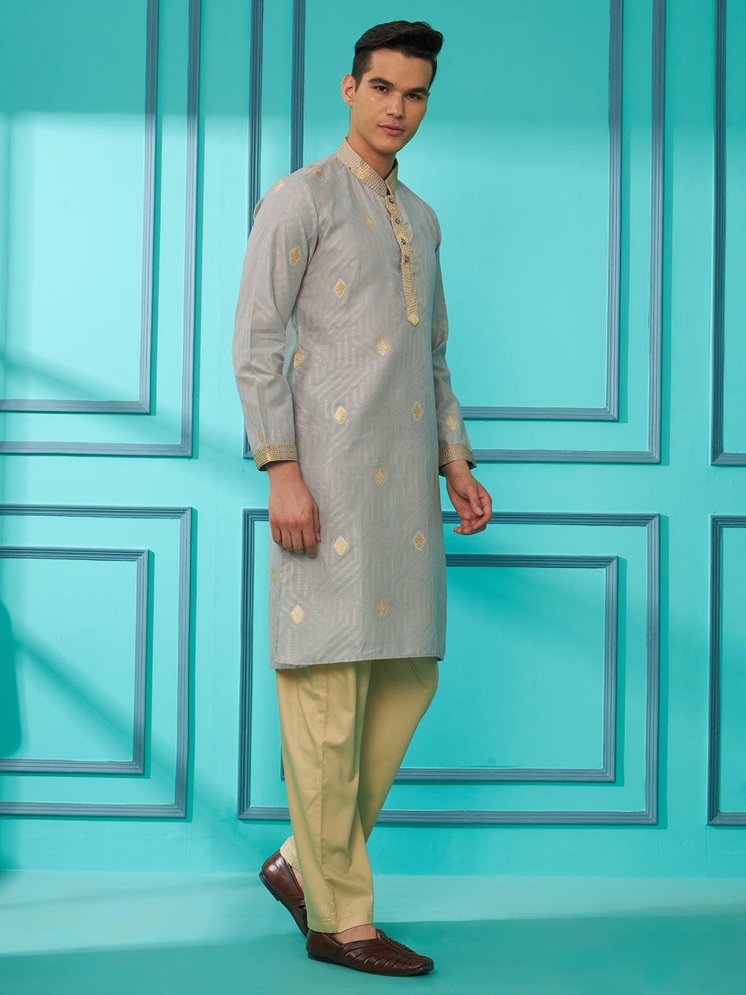 Grey Silk Cotton Kurta