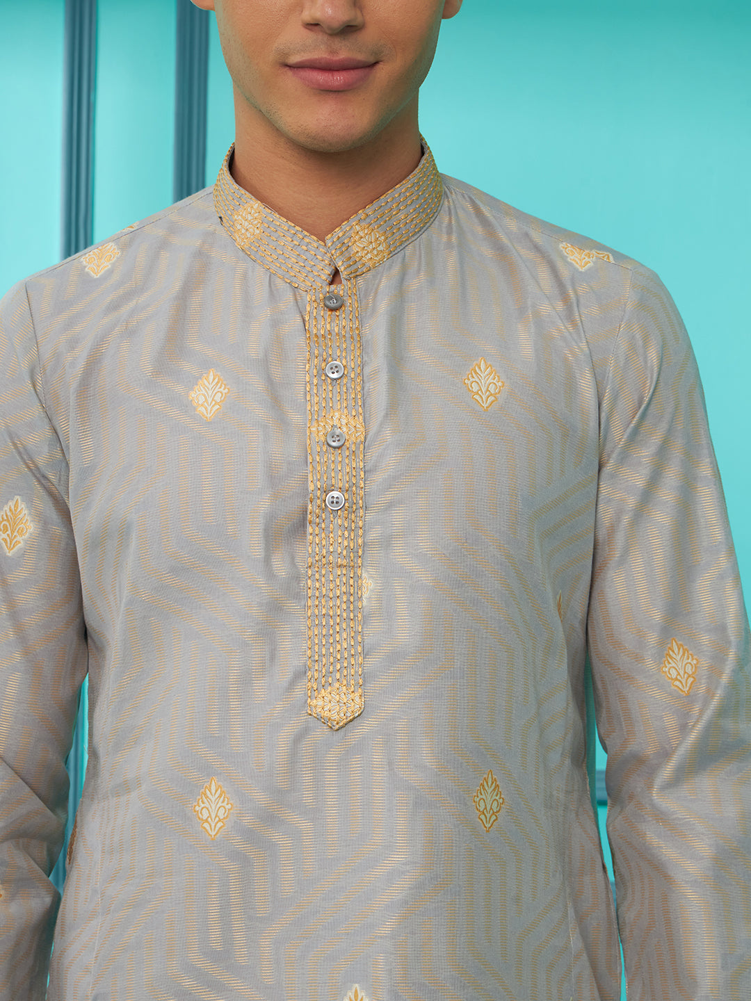 Grey Silk Cotton Kurta