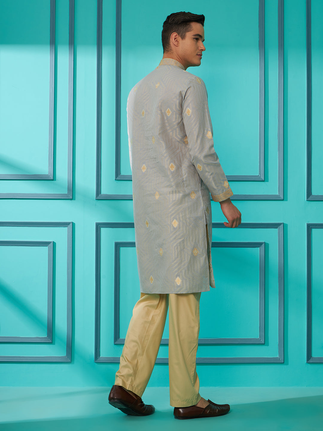 Grey Silk Cotton Kurta