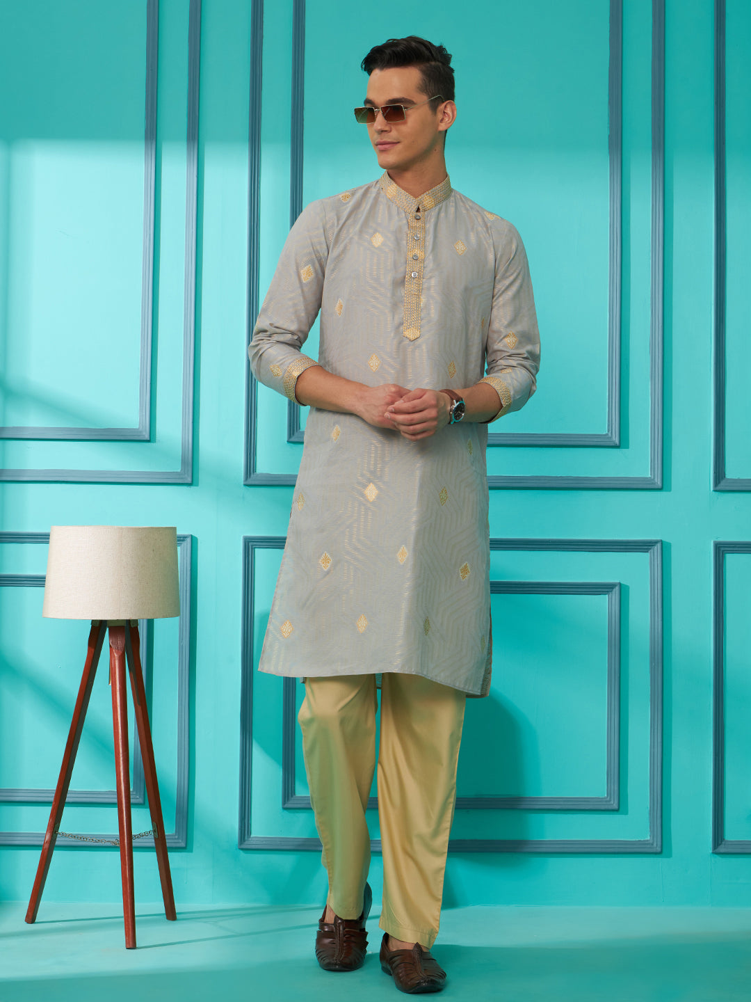Grey Silk Cotton Kurta