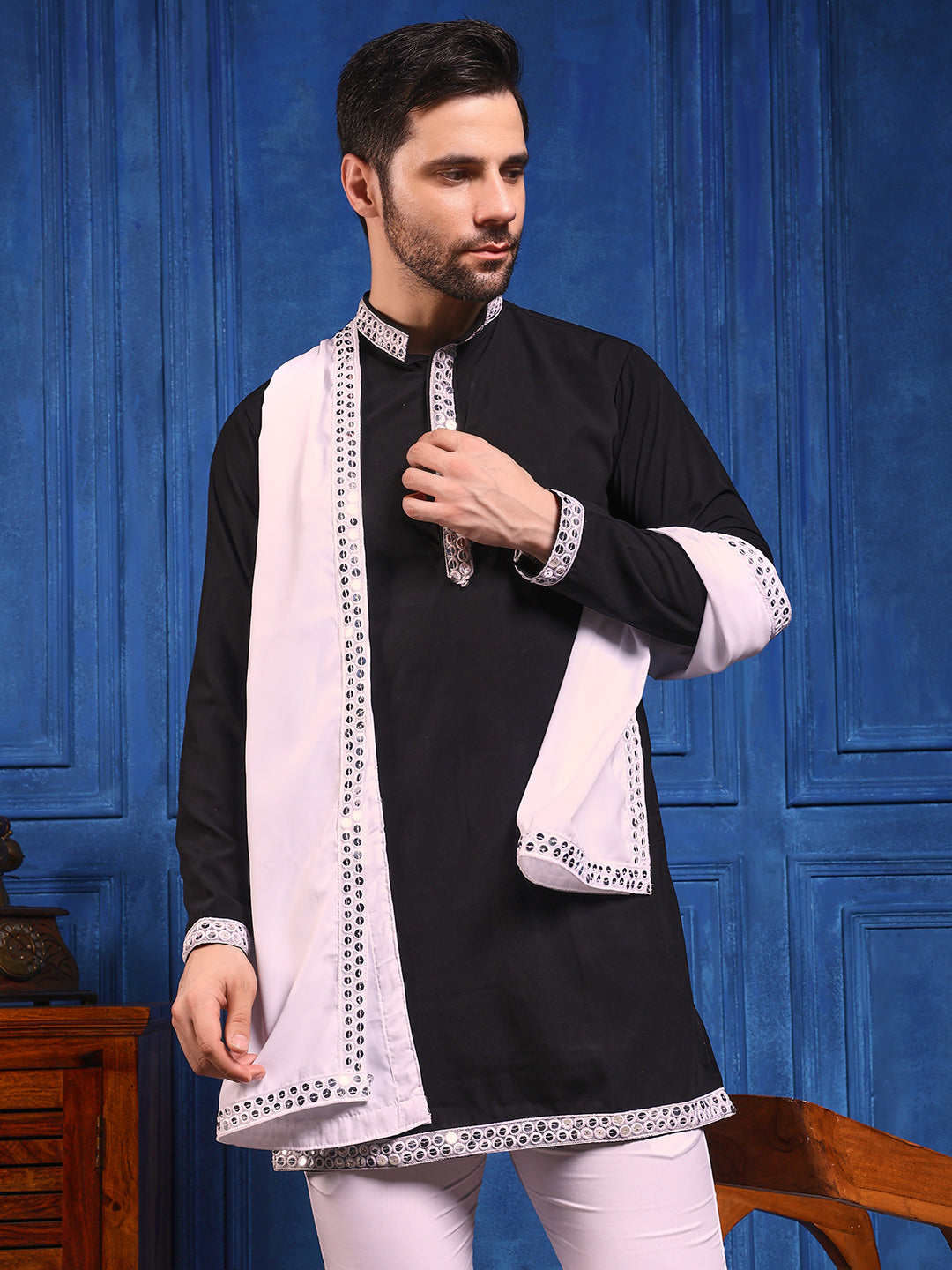 Black Short Kurta Plus Dupatta Set