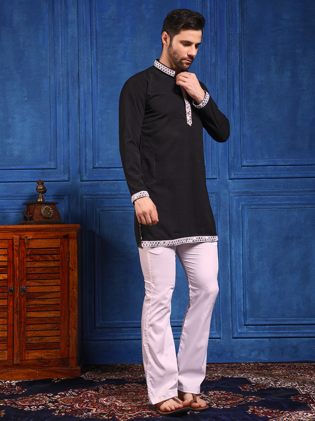 Black Short Kurta Plus Dupatta Set