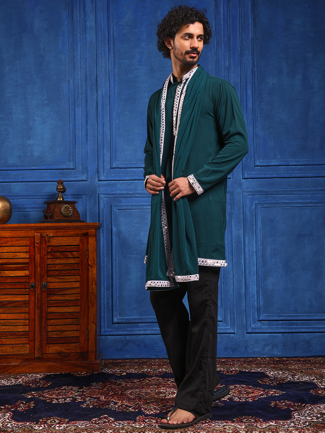 Bottle Green Short Kurta Plus Dupatta Set