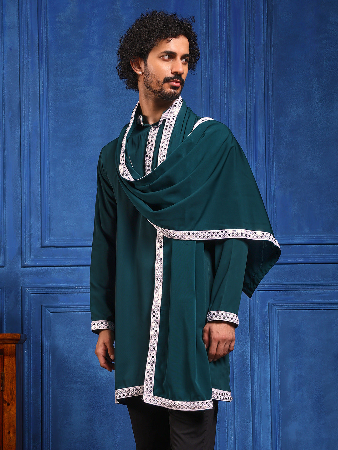 Bottle Green Short Kurta Plus Dupatta Set
