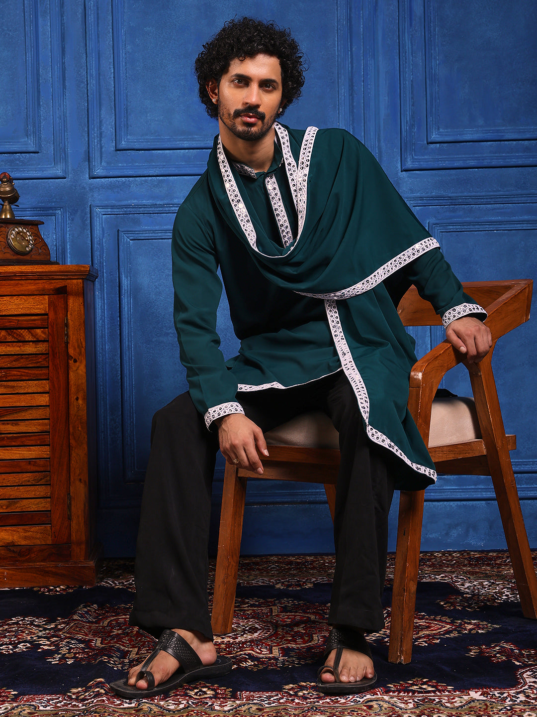 Bottle Green Short Kurta Plus Dupatta Set