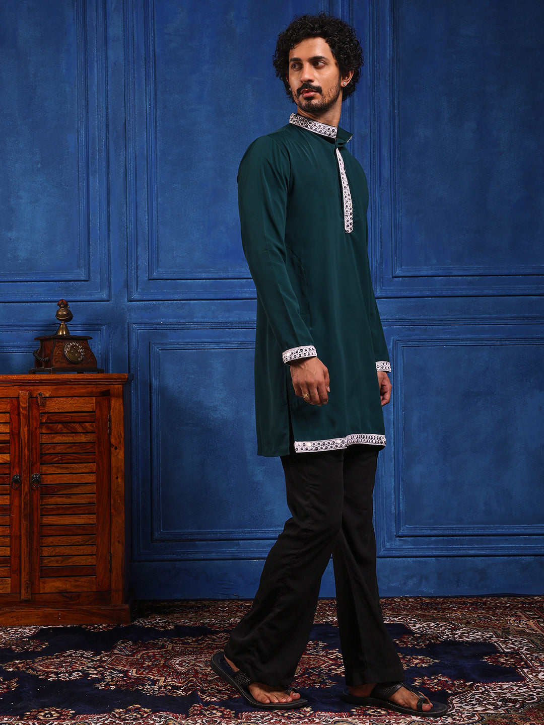 Bottle Green Short Kurta Plus Dupatta Set
